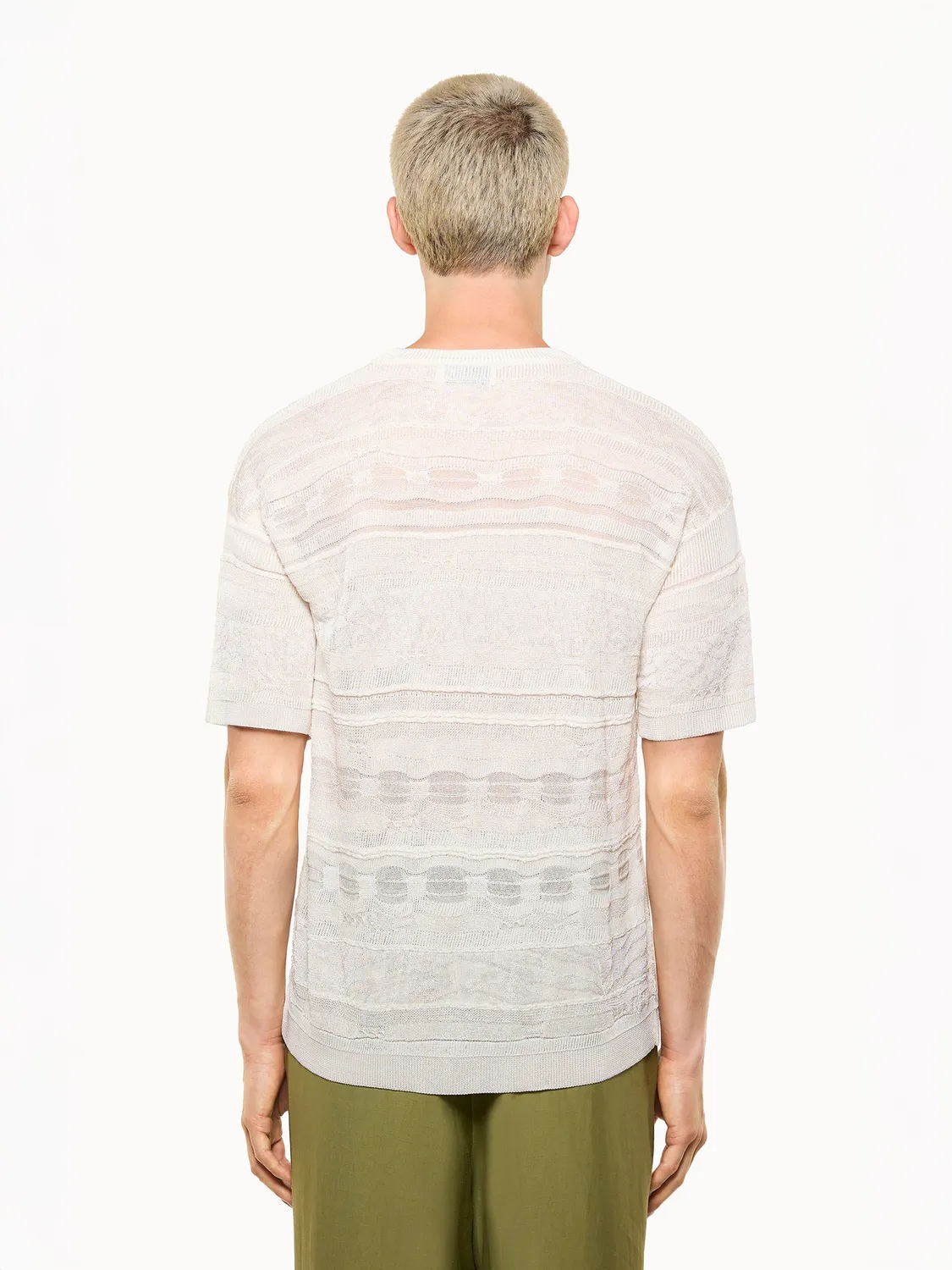 Laneus Lightweight Jacquard T-shirt strik creme viskose