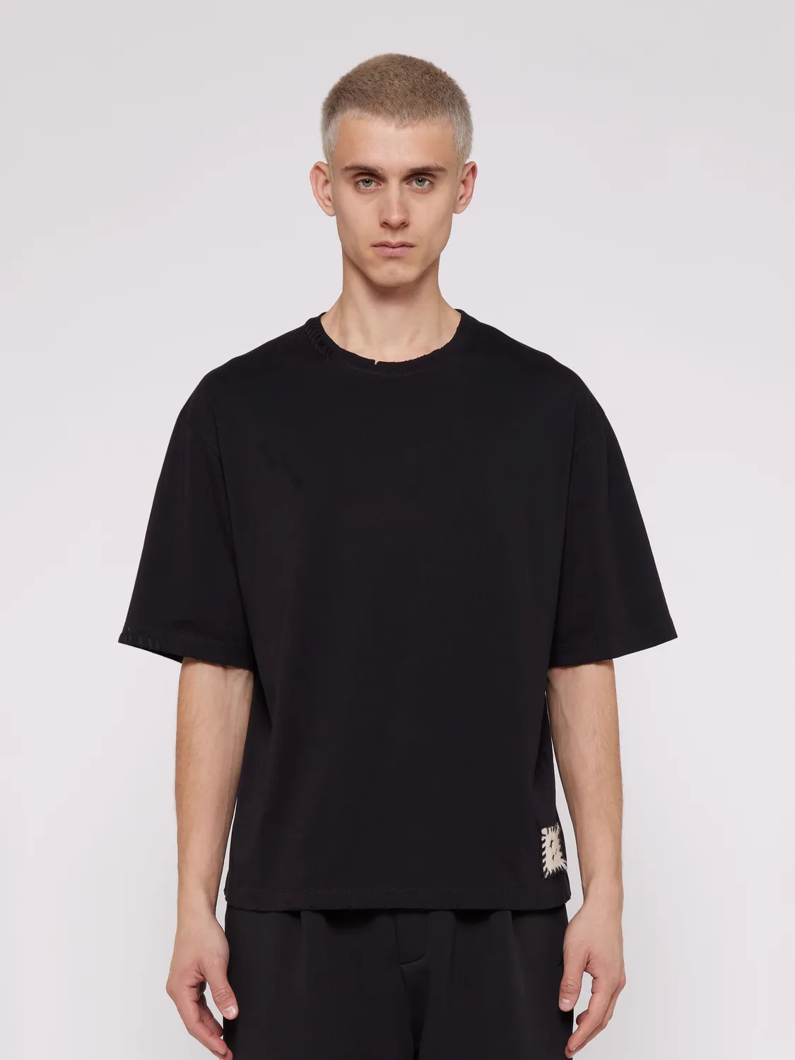 Laneus Destroyed Boxy T-shirt sort bomuld XS