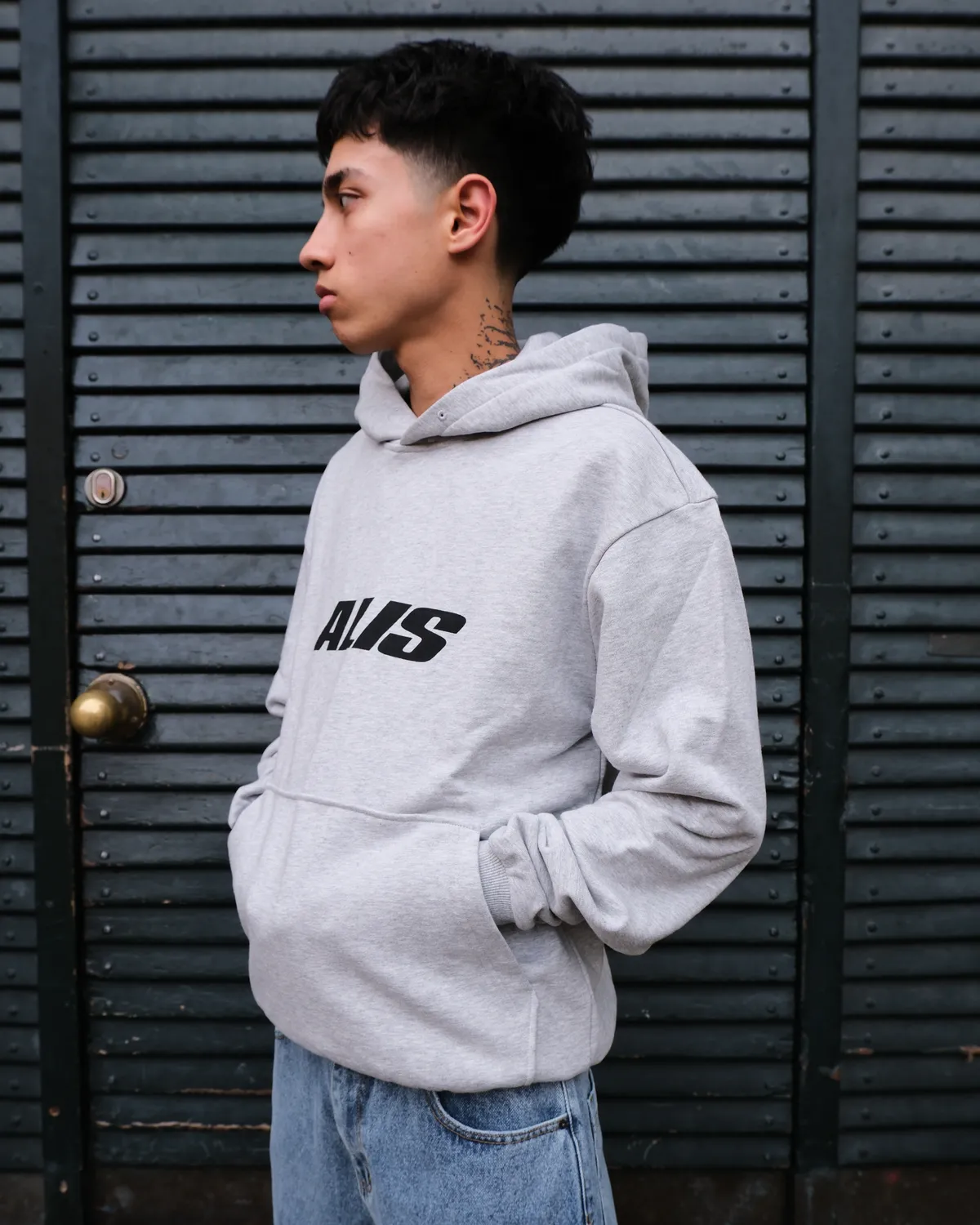 Alis Aori Chest Logo hoodie grey melange bomuld