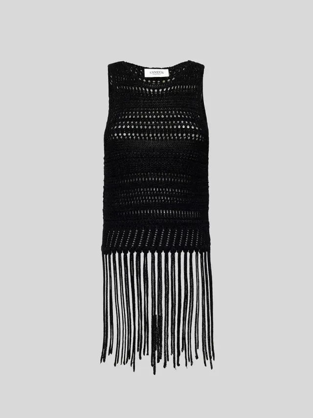 Laneus Fringed top sort viskose frynser