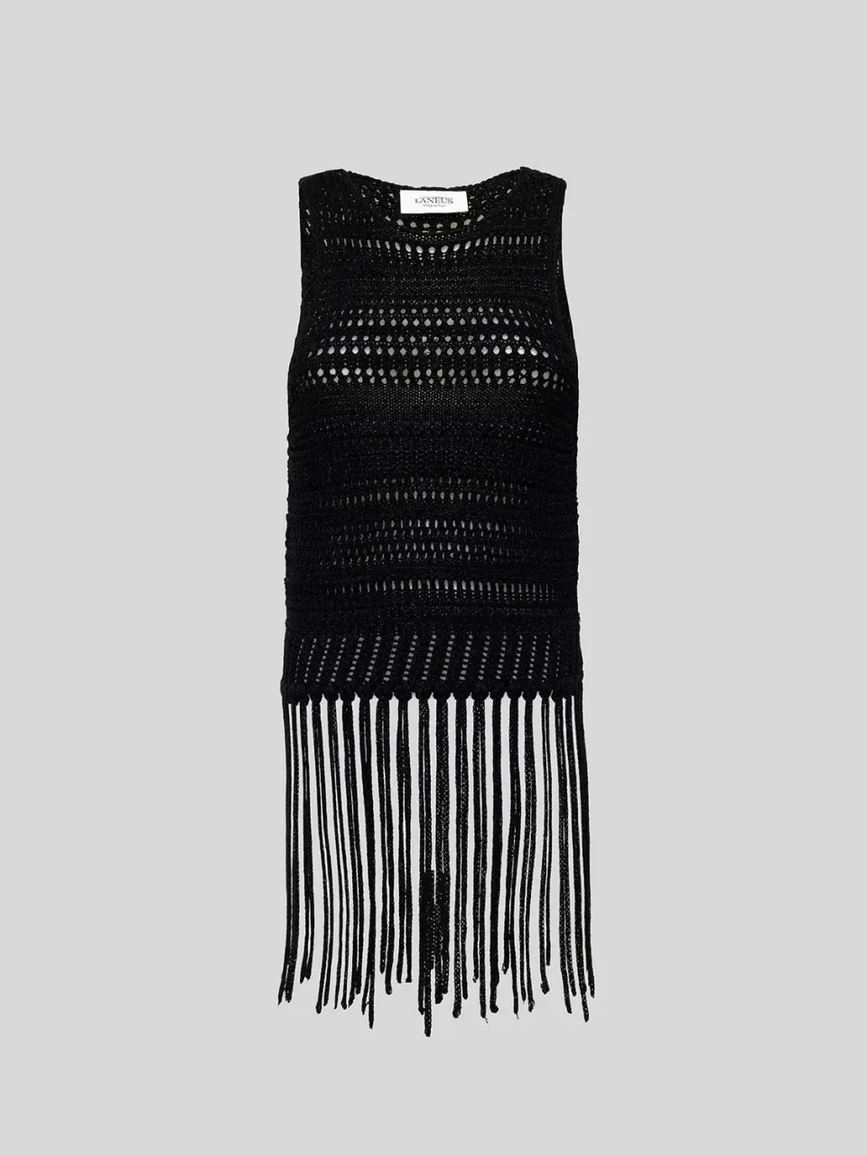 Laneus Fringed top sort viskose frynser