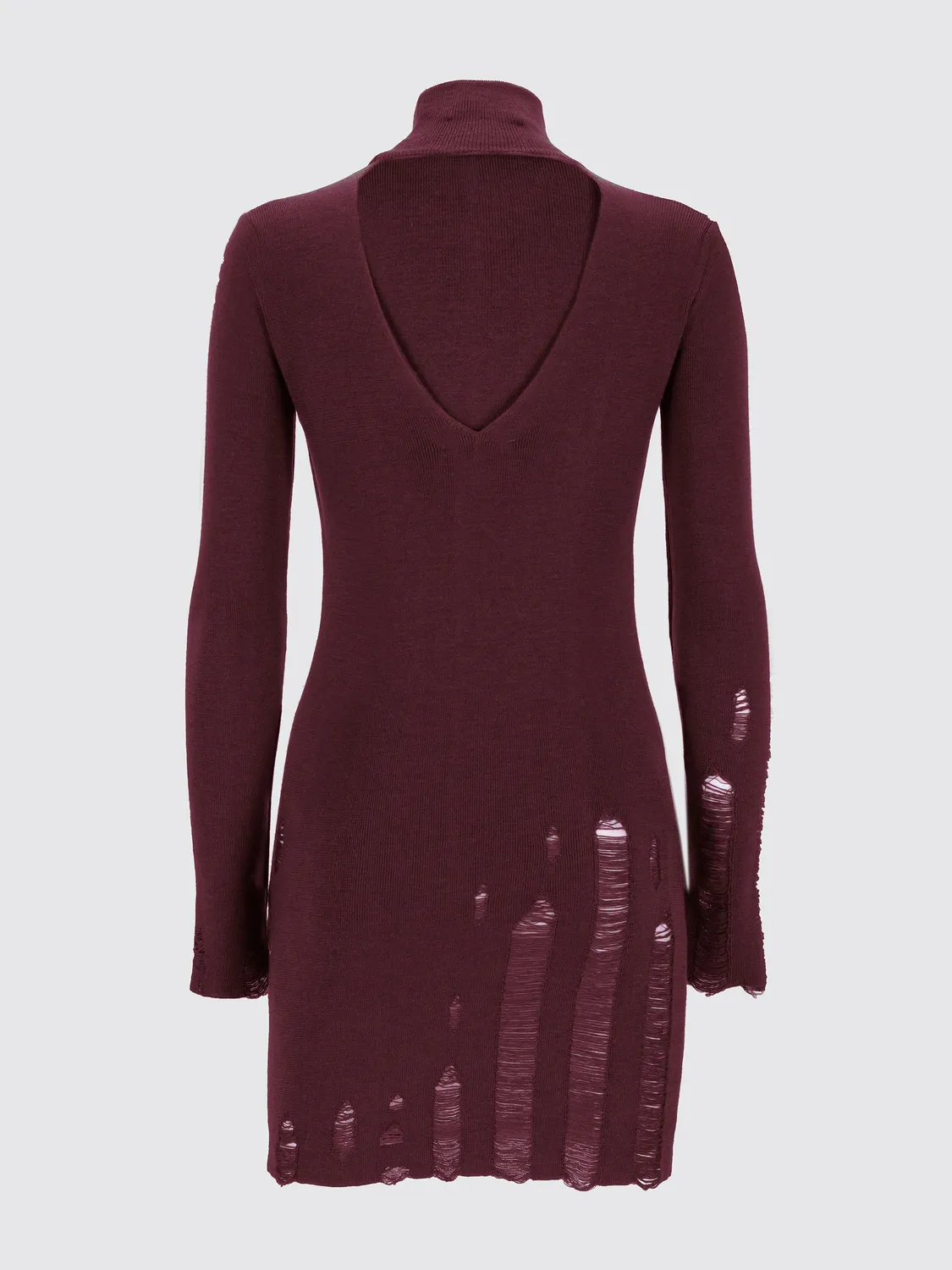 Laneus Destroyed turtleneck kjole bordeaux merinould
