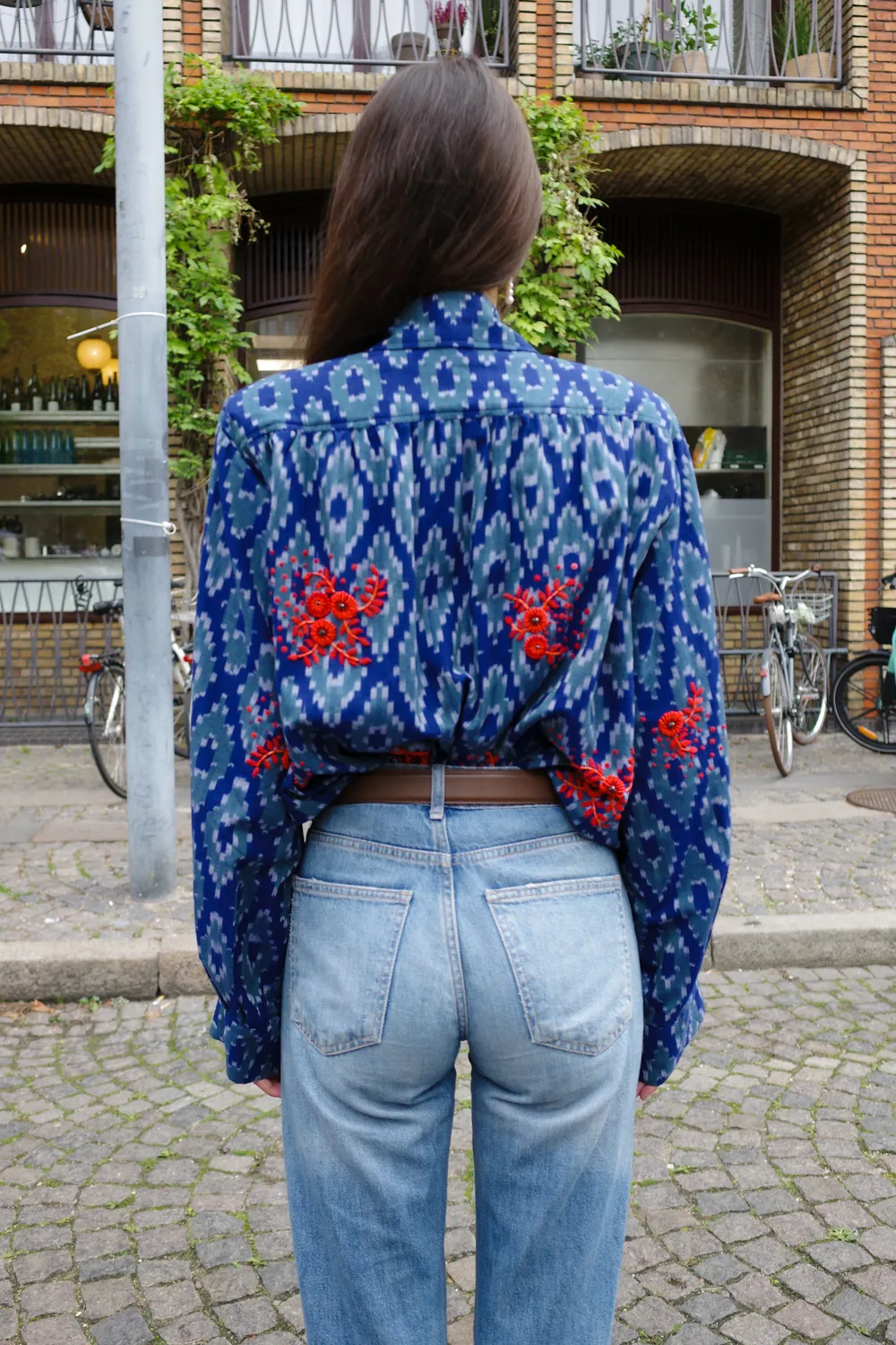 Caro Editions Bonsai Skjorte blå ikat broderi bomuld