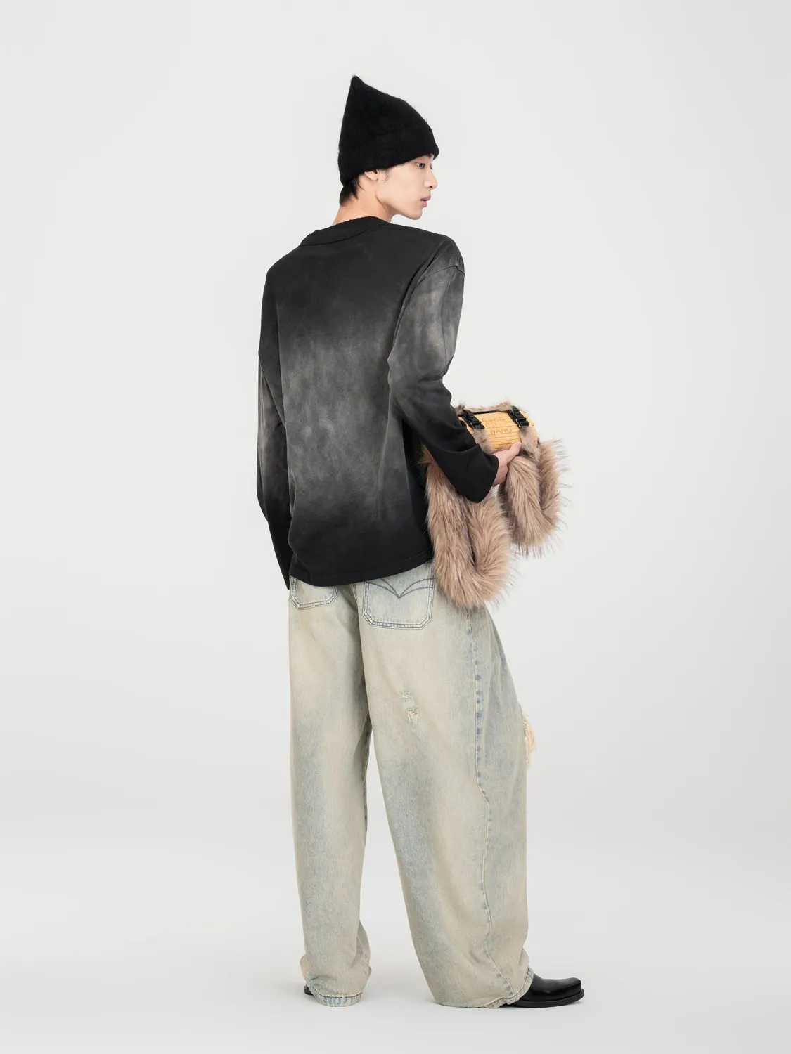 Feng Chen Wang Black-Grey Gradient langærmet t-shirt