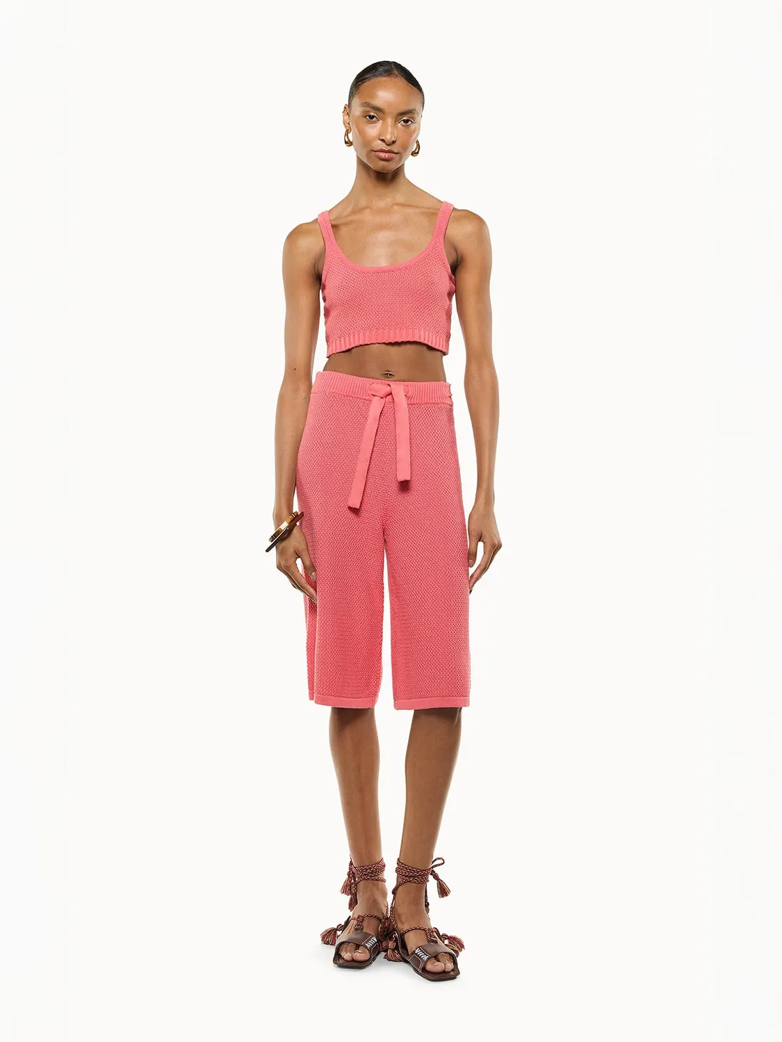 Laneus Knitted Top crop top pink bomuld
