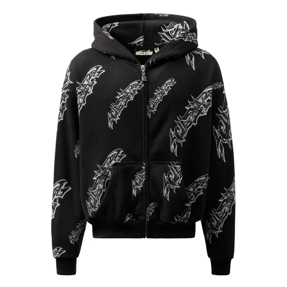 Hellstar Graffiti Zip-Up hoodie sort allover print