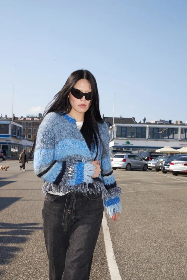 DAWNXDARE GLORIA cardigan 642 Indigo stribet frynser