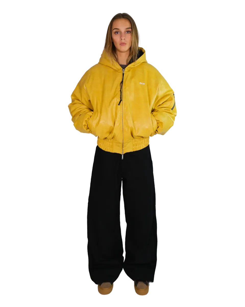 Alis Hoiy Oversized Bomberjakke Yellow Snake Skin med hætte
