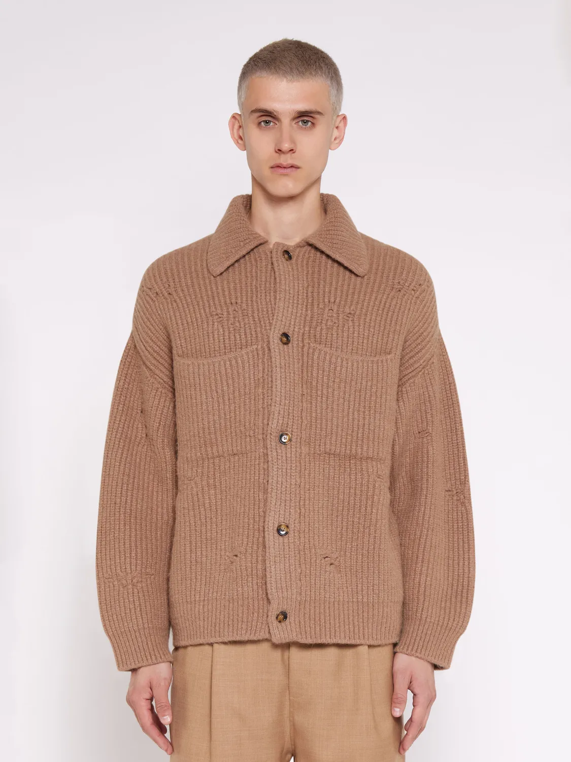 Laneus Destroyed Box-Pleated jakke camel uld