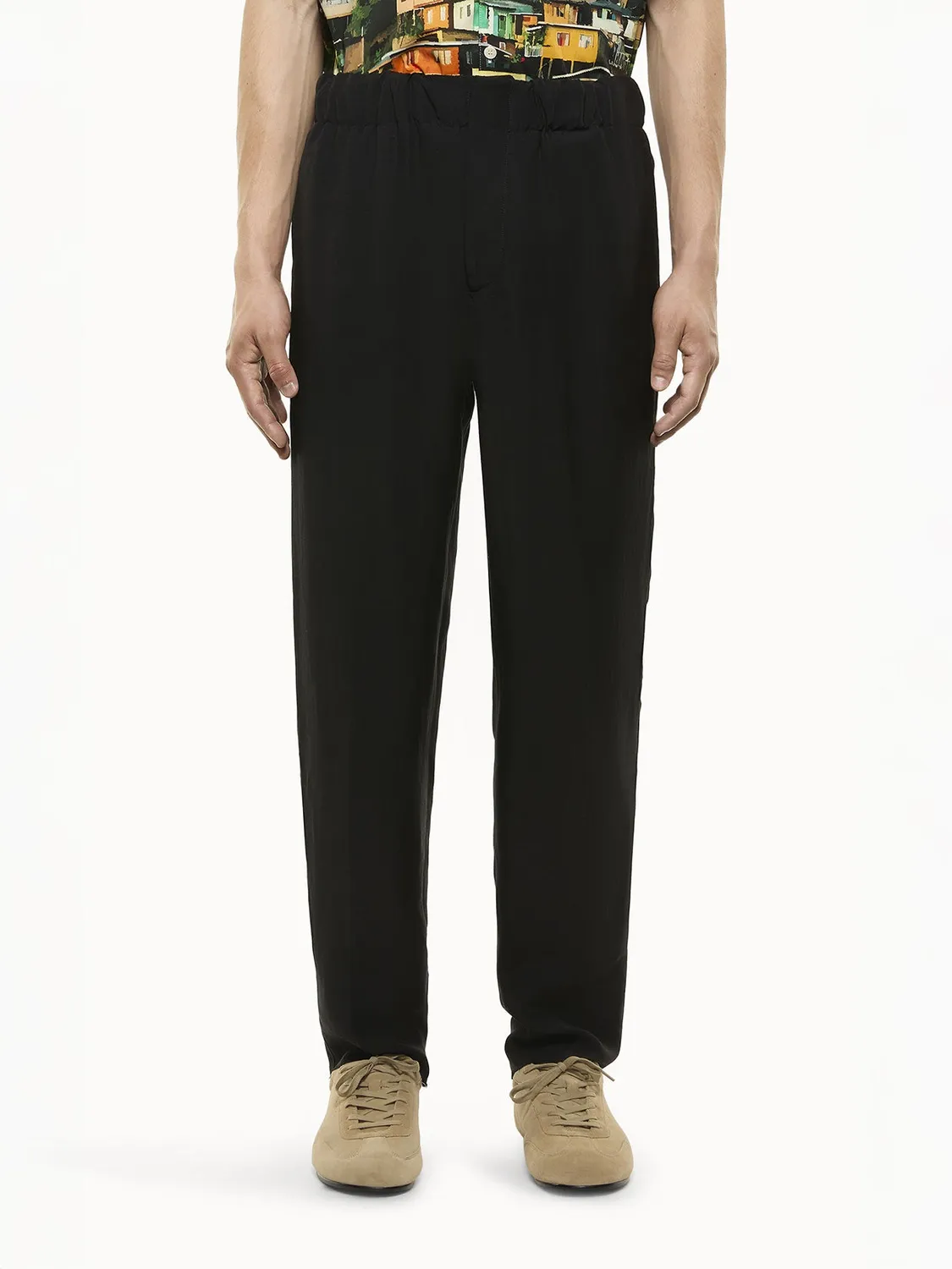 Laneus Linen Viscose Slim Fit bukser sort hør