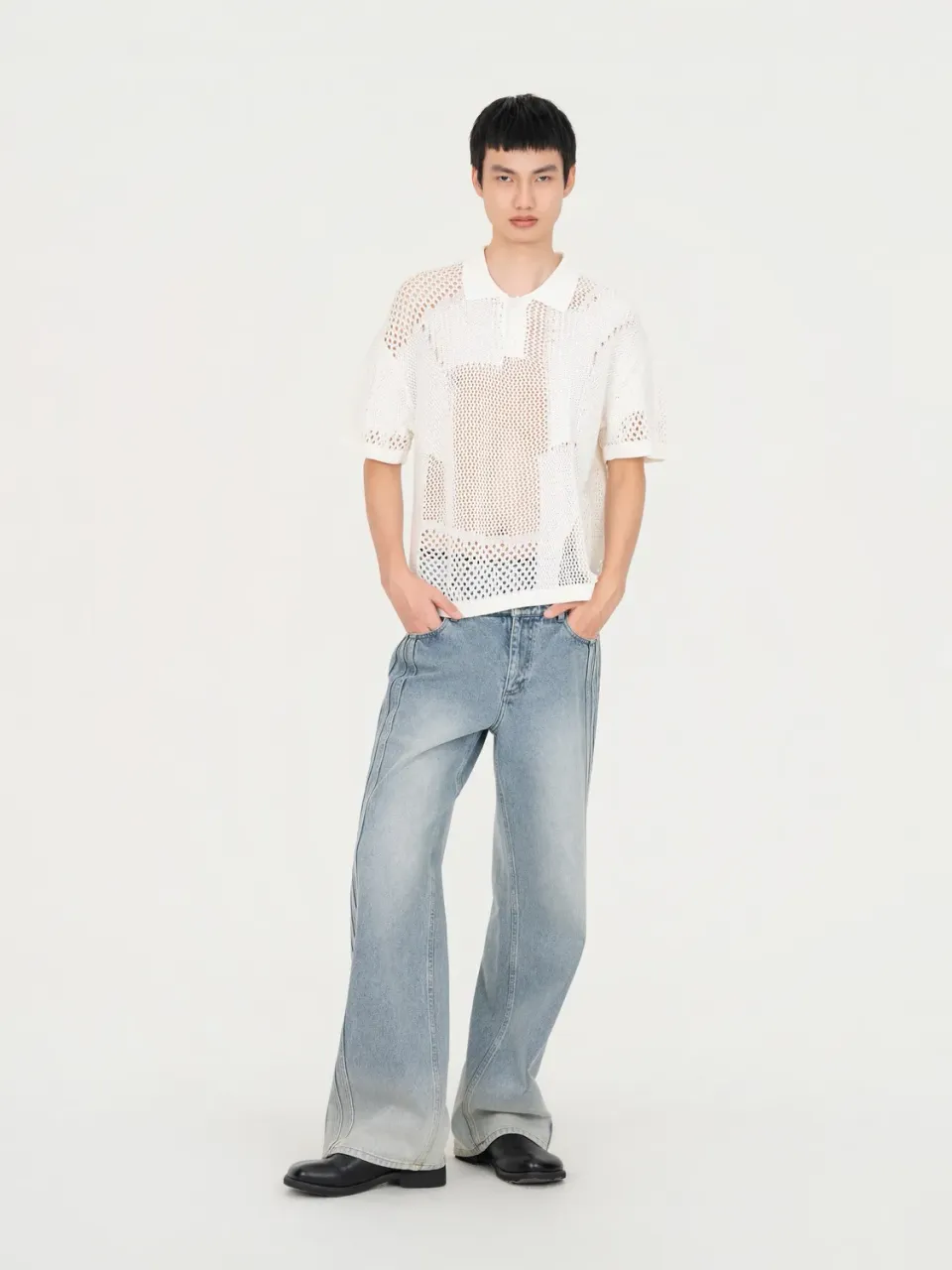 Feng Chen Wang Knit Polo hvid strik S-M-L