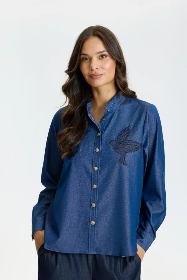 IN FRONT Libra skjorte denimlook med broderi