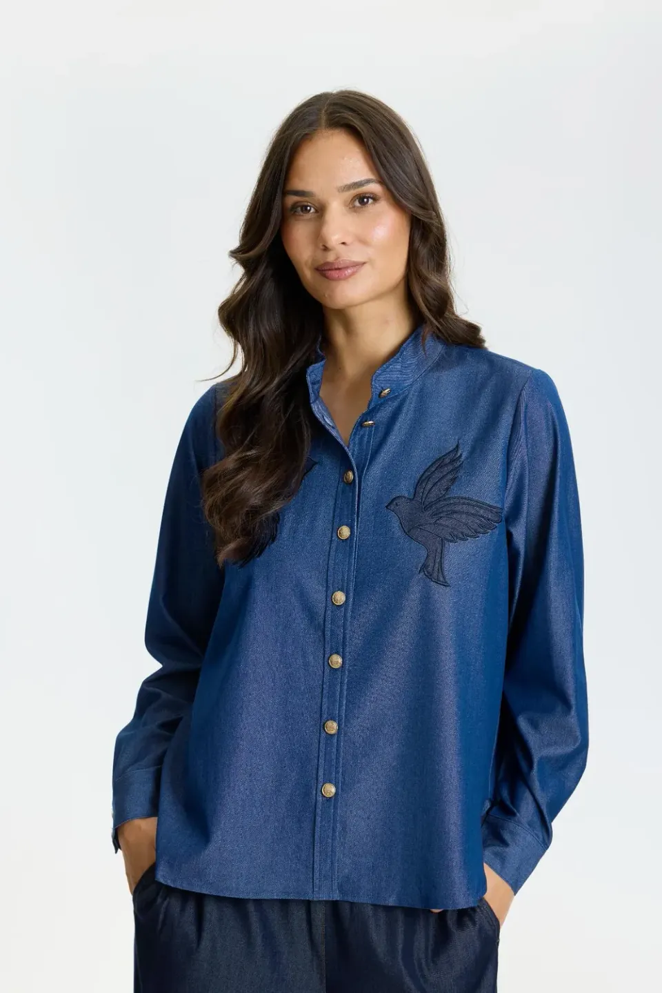 IN FRONT Libra skjorte denimlook med broderi