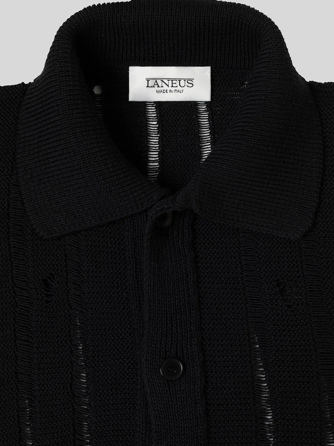Laneus Knitted Polo polotrøje sort økologisk bomuld