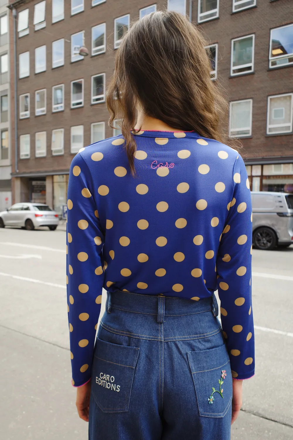 Caro Editions Jersey langærmet blå prikket