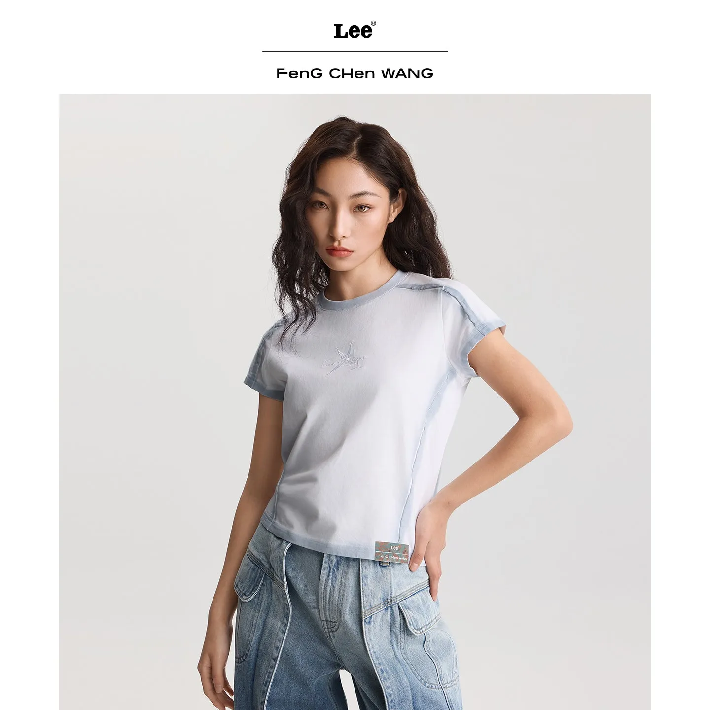 Lee x Feng Chen Wang S/S cropped t-shirt hvid spray dame
