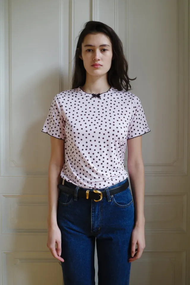 Caro Editions T-Shirt Jersey Pink Dots t-shirt elastan