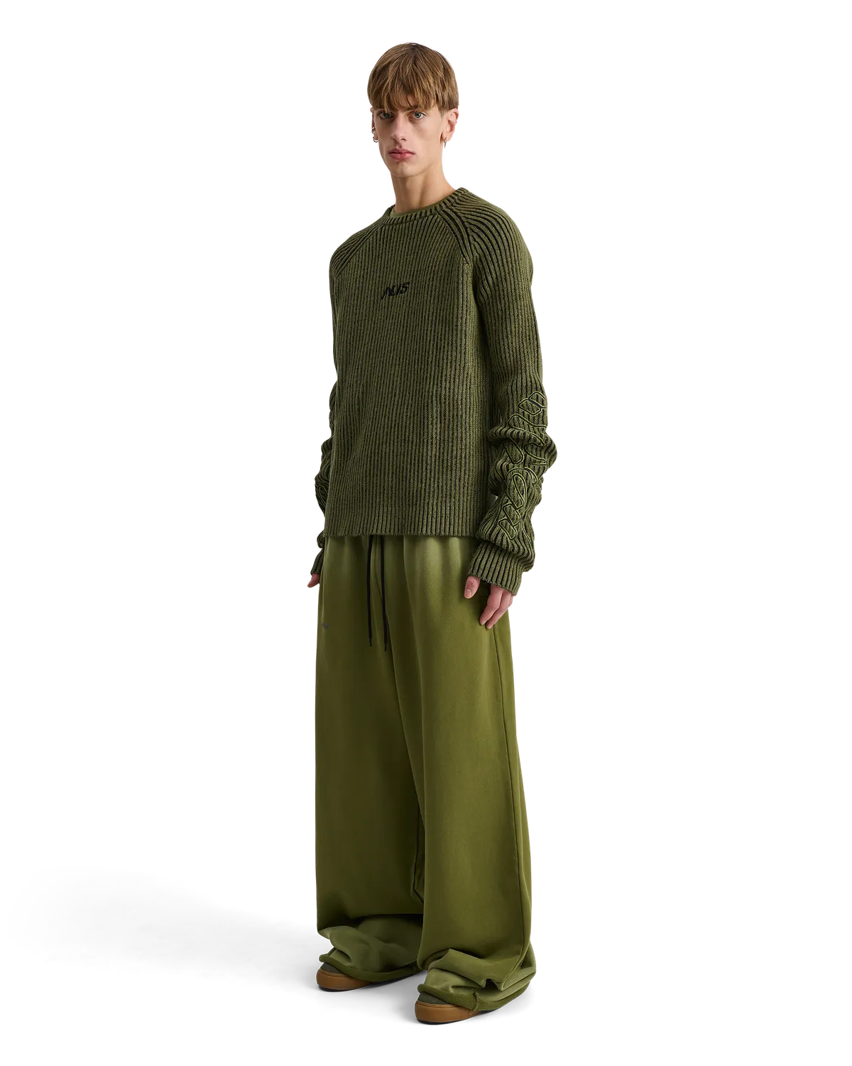 Alis Aria Knit striktrøje oliven broderi