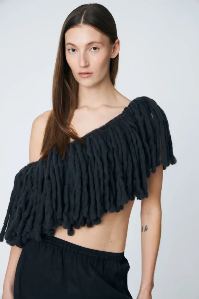 DAWNXDARE Furry Scarf 195 Asphalt tørklæde håndstrik