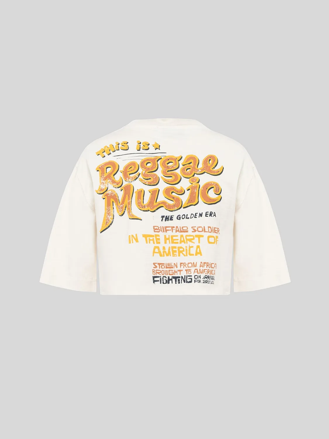 Laneus t-shirt boxy cream print bomuld