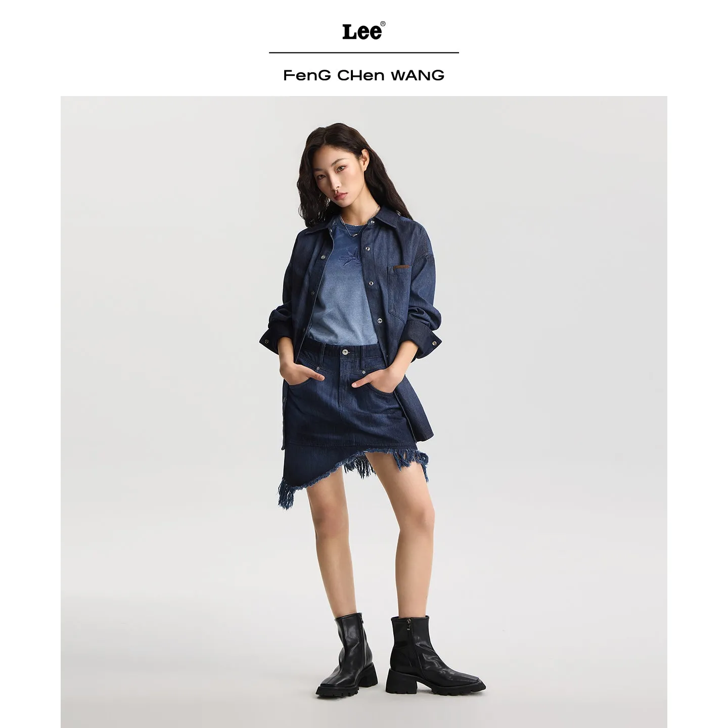 Lee x Feng Chen Wang denimskjorte mørk oversize