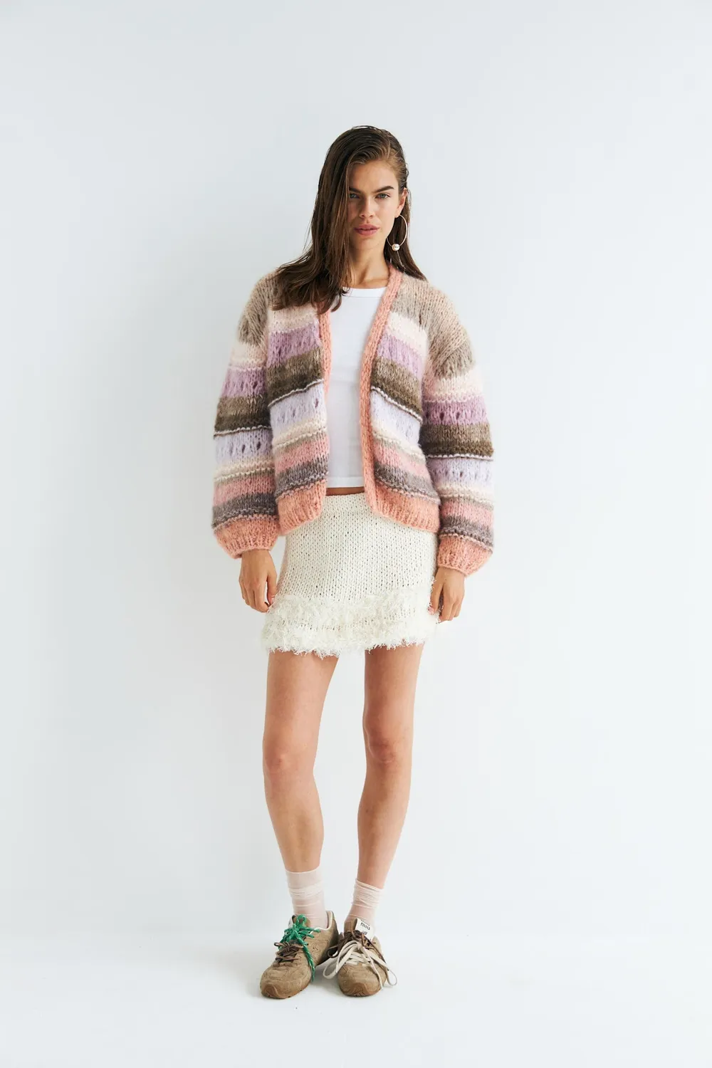 DAWNXDARE EDDA 235 strikcardigan taupe mohair