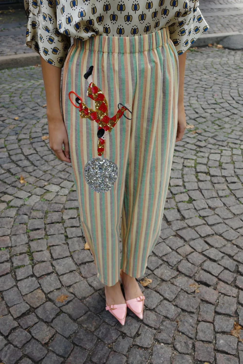 Caro Editions Coco Pants bukser striped clown silke