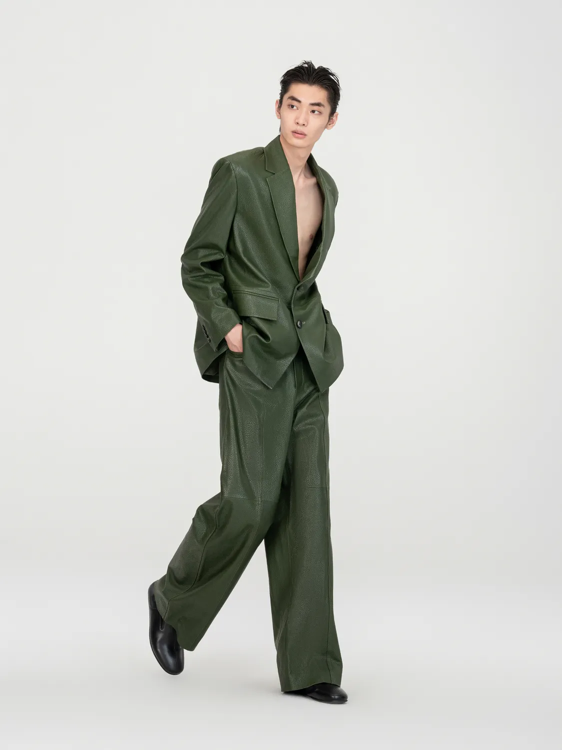 Feng Chen Wang Sheepskin Leather blazer XS-XL grøn lammeskind
