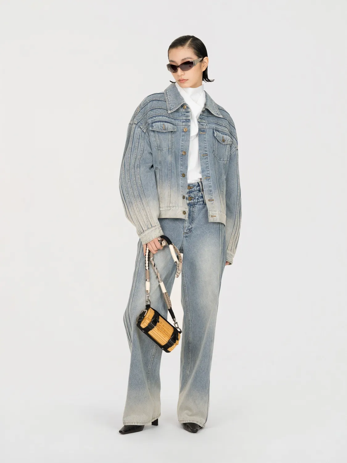 Feng Chen Wang Deconstructed denimjakke patchwork blå