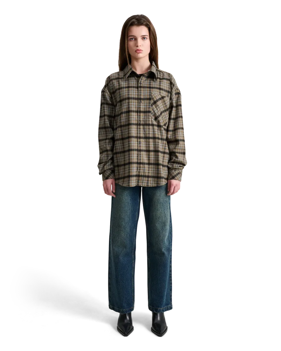 Alis Syril skjorte Sand Blue Tartan løs