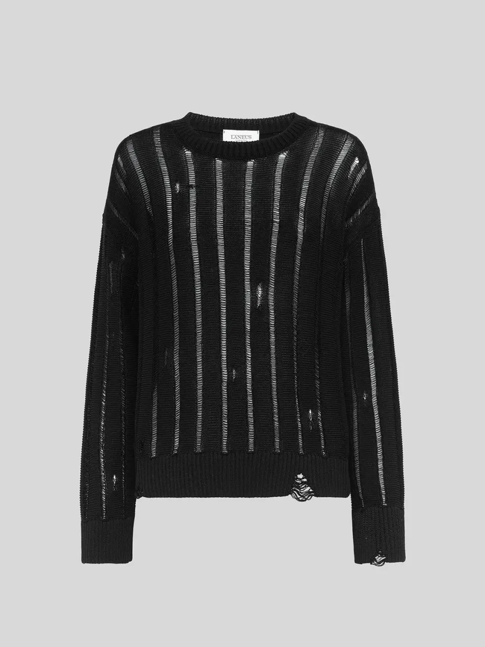 Laneus Destroyed Crew Neck striktrøje sort økologisk bomuld