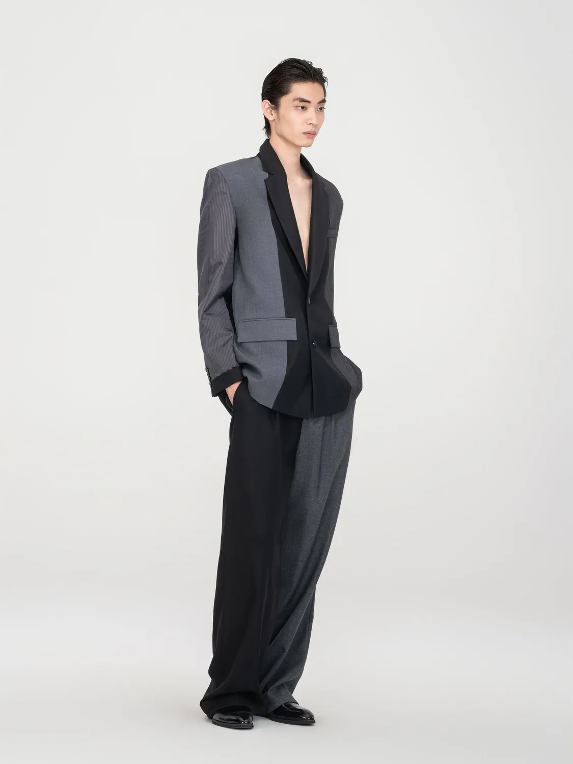 Feng Chen Wang Inverted Stripe blazer sort grå