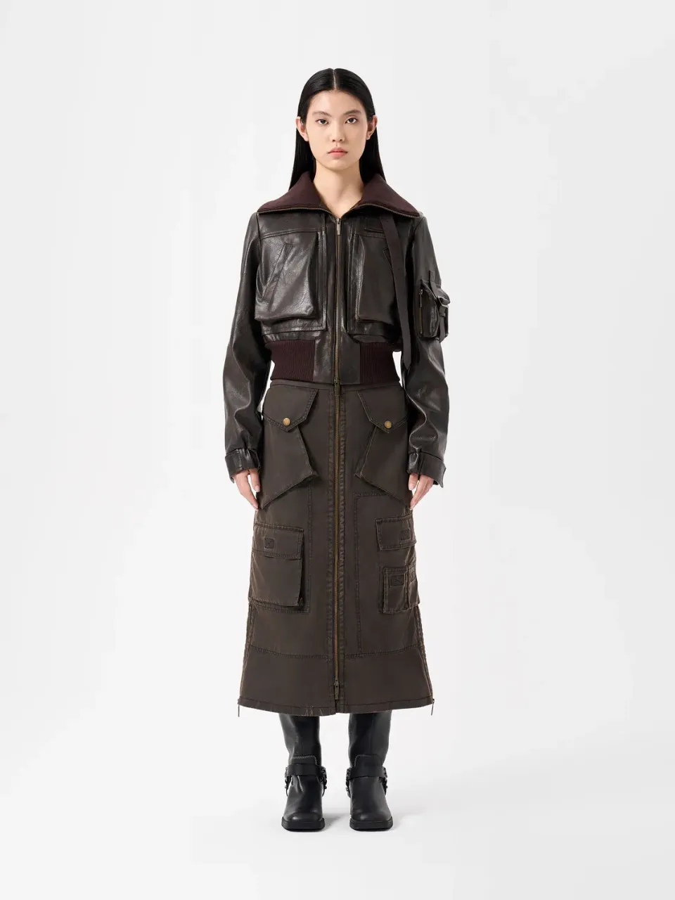 Feng Chen Wang deconstructed jakke brun kort