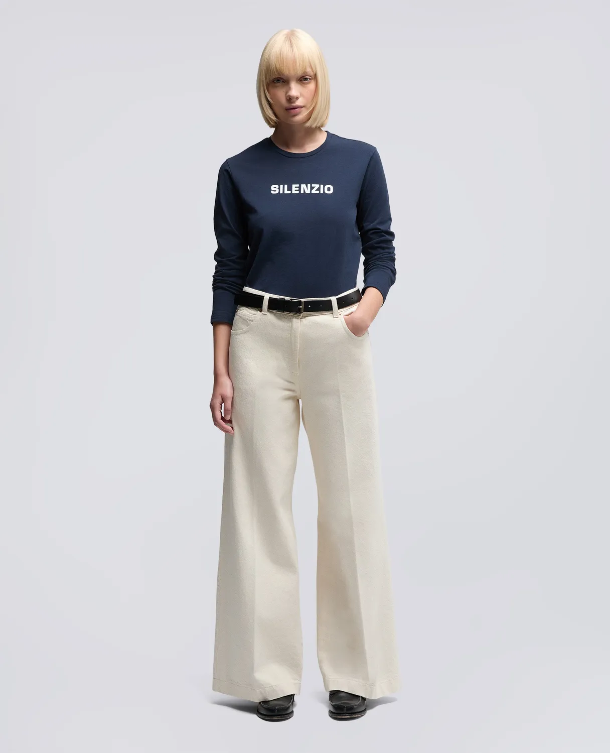 Aspesi Silence langærmet t-shirt navy bomuld