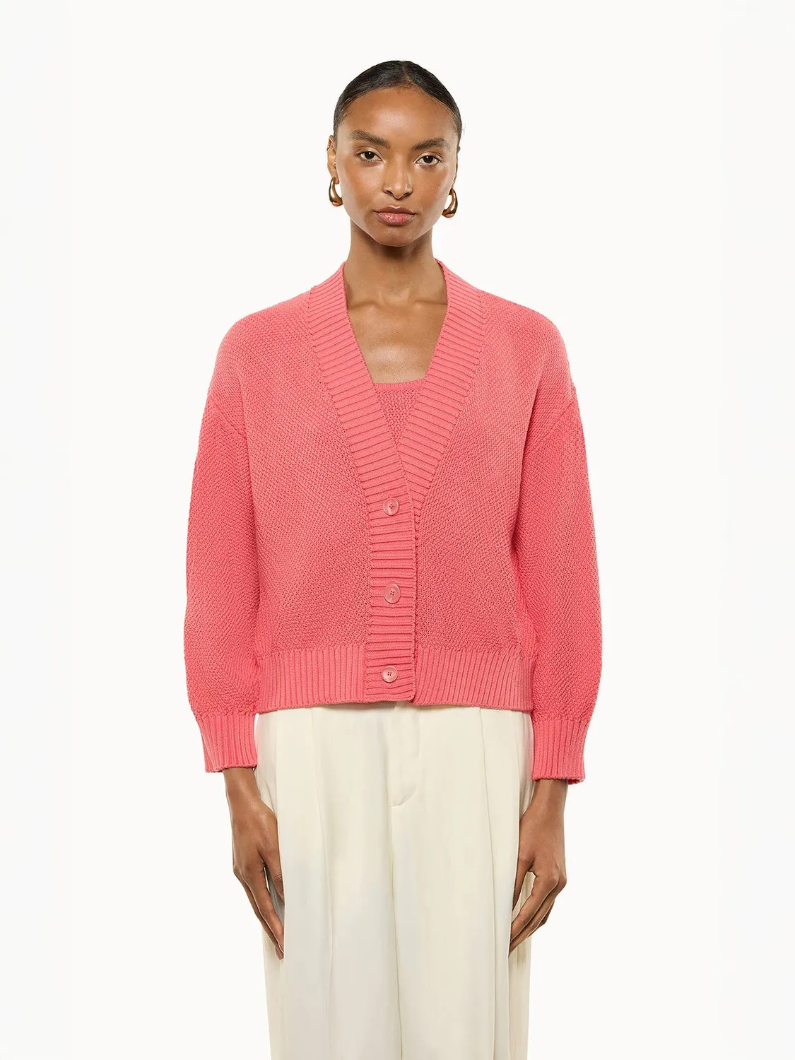 Laneus Strik Cardigan Pink Bomuld Boxy Fit