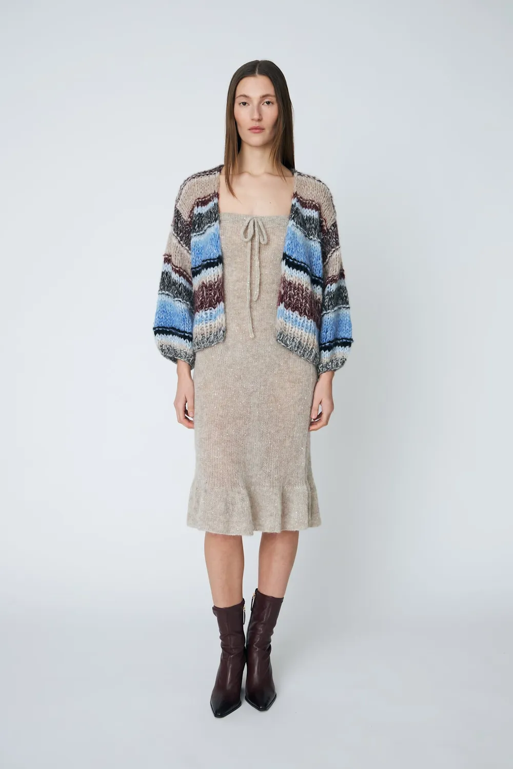 DAWNXDARE Eden strikcardigan midnight raisin stribet