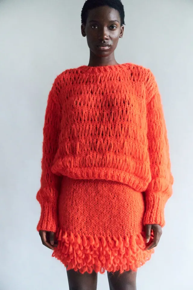 DAWNXDARE FLO 335 RED strik nederdel mohair