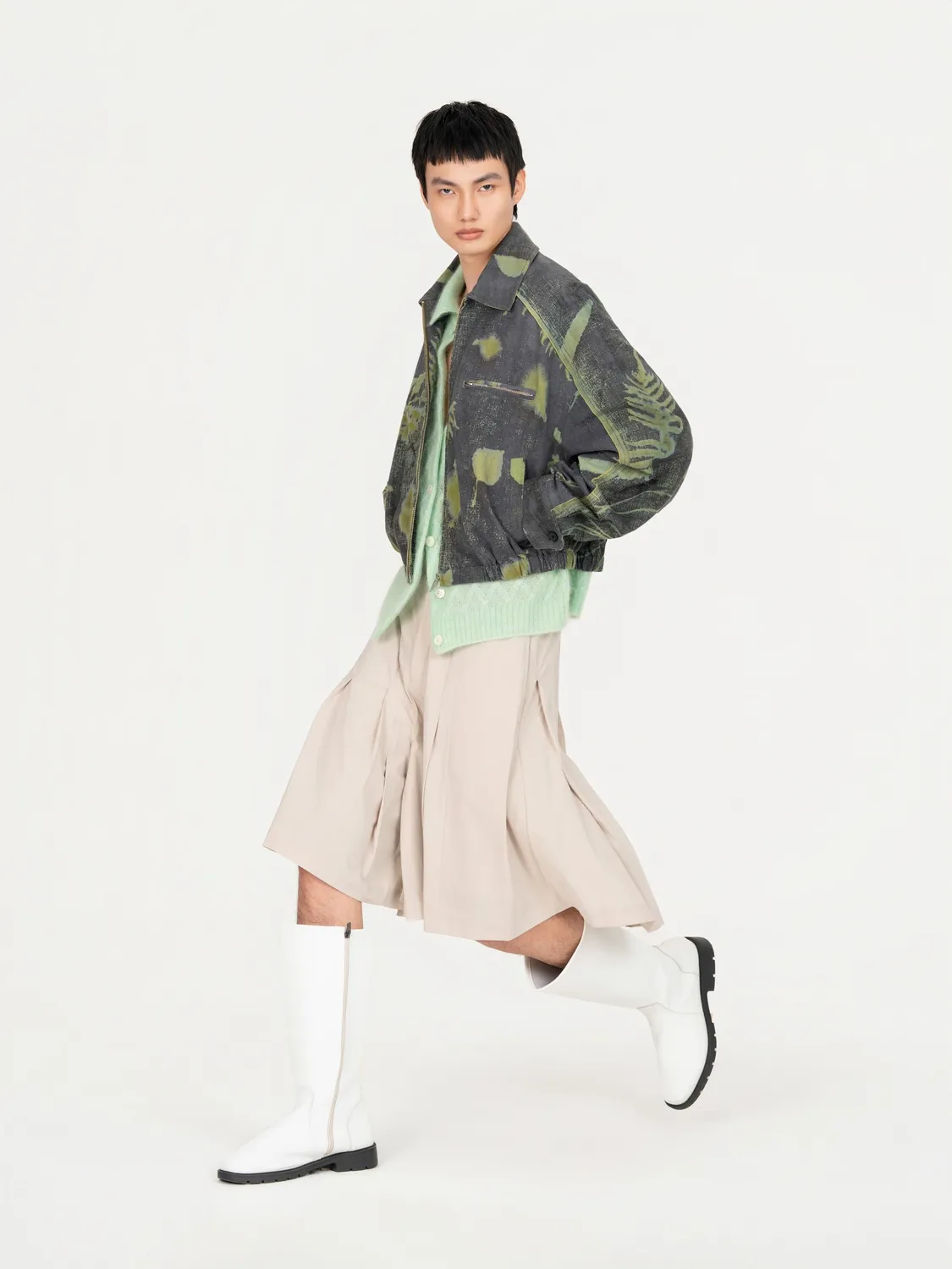 Feng Chen Wang Cropped jakke plantefarvet grå