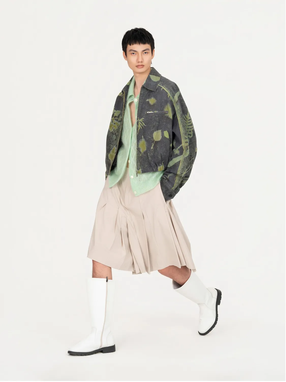 Feng Chen Wang Cropped jakke plantefarvet grå