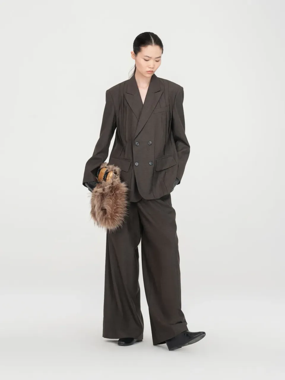 Feng Chen Wang Folding blazer mørkegrøn dobbeltradet