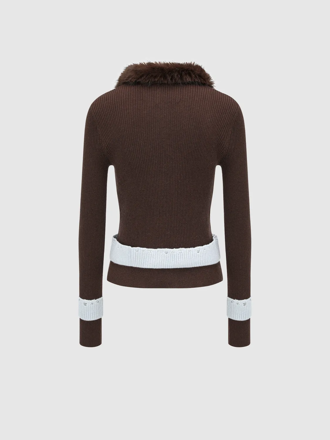 Feng Chen Wang Zip strikcardigan brun aftagelig pelskrave