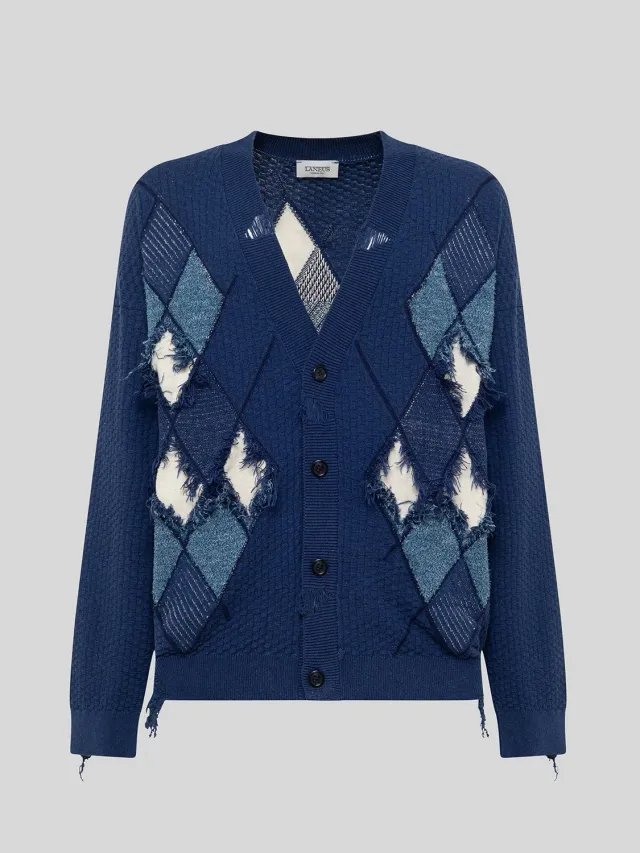 Laneus Cardigan Over Argyle cardigan bla bomuldsblanding