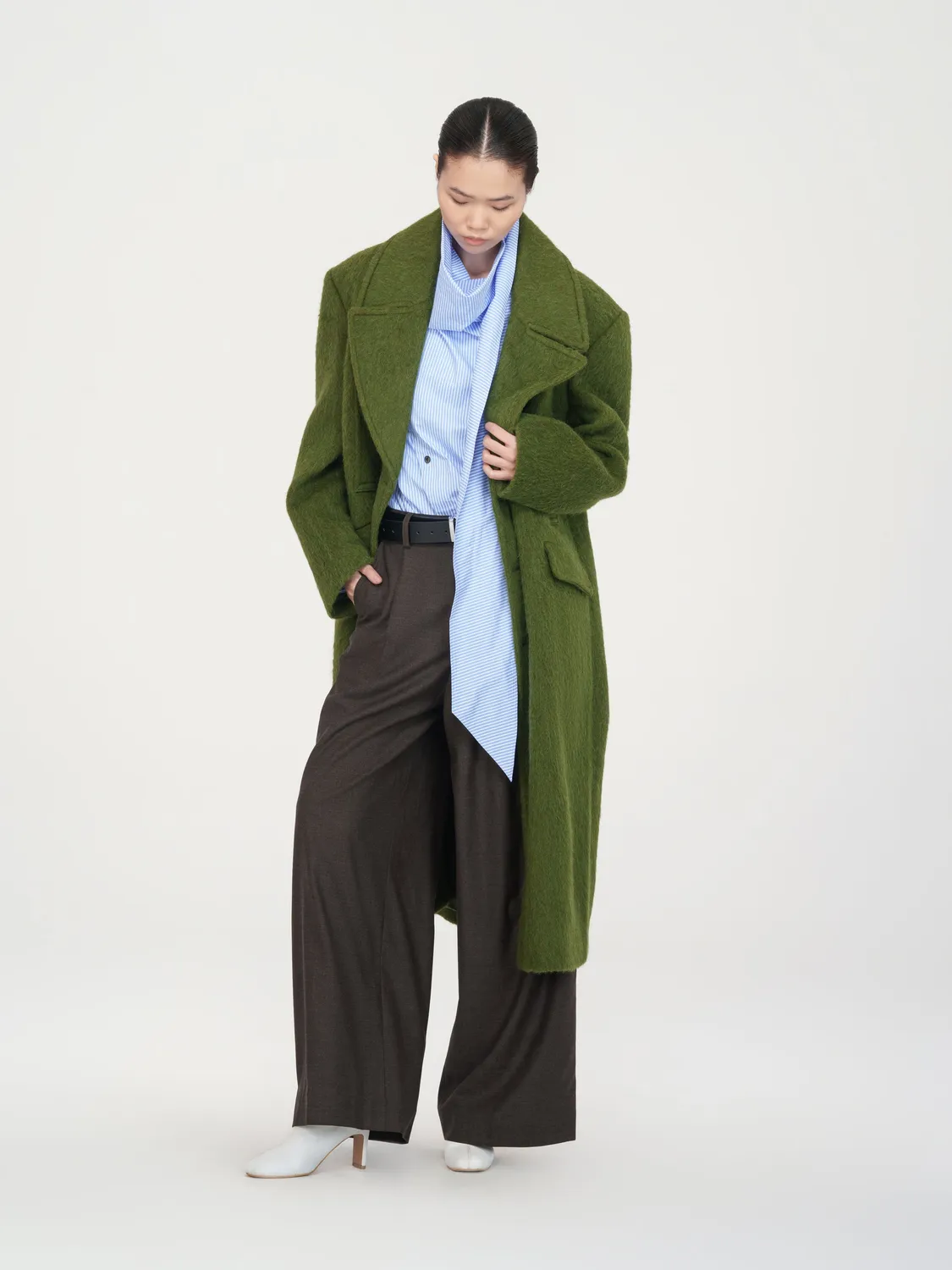 Feng Chen Wang Blue Draped Bluse stribet med tørklæde