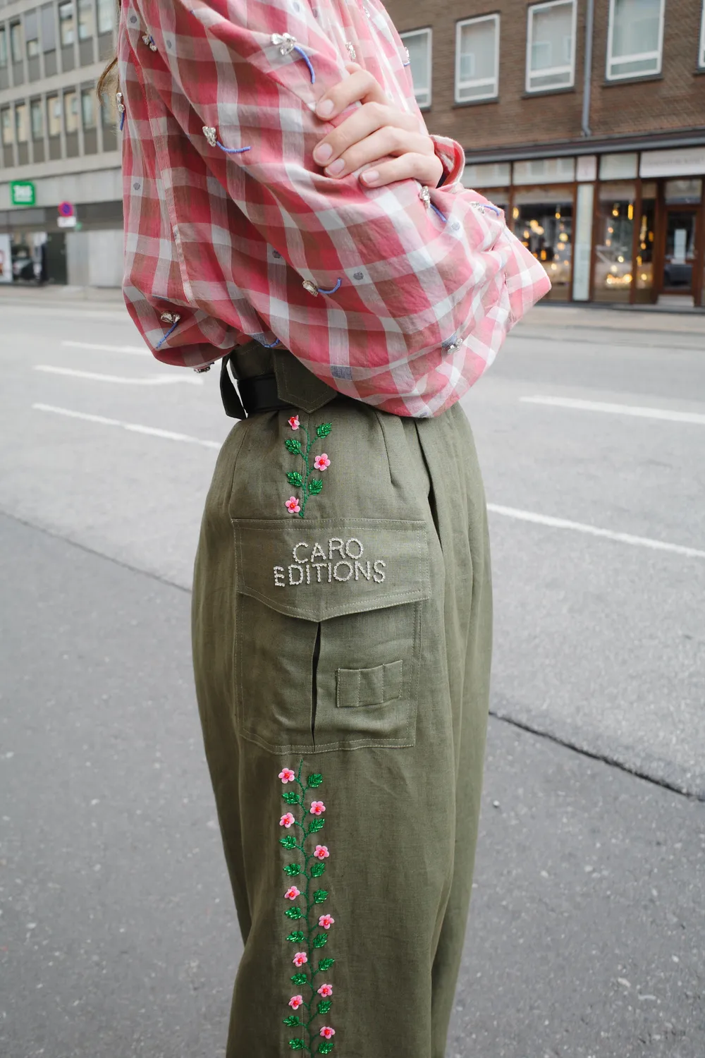 Caro Editions Beatrice bukser oliven hør blomster