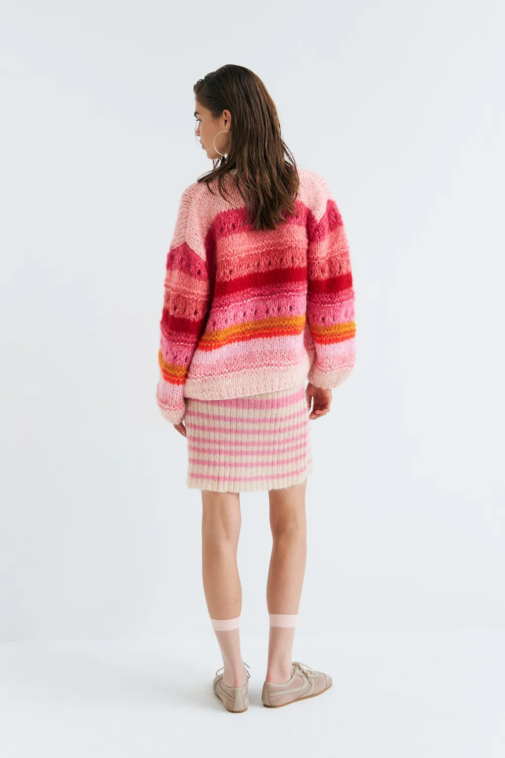DAWNXDARE Edda 219 Super Pink cardigan stribet åben