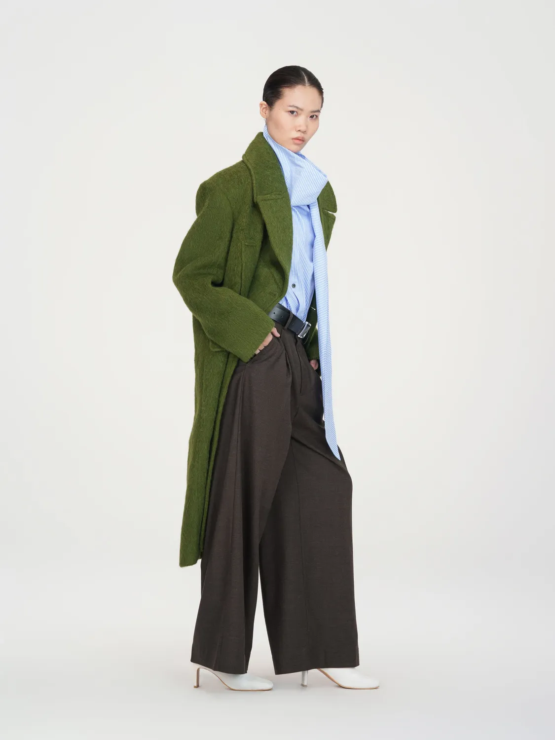 Feng Chen Wang Blue Draped Bluse stribet med tørklæde
