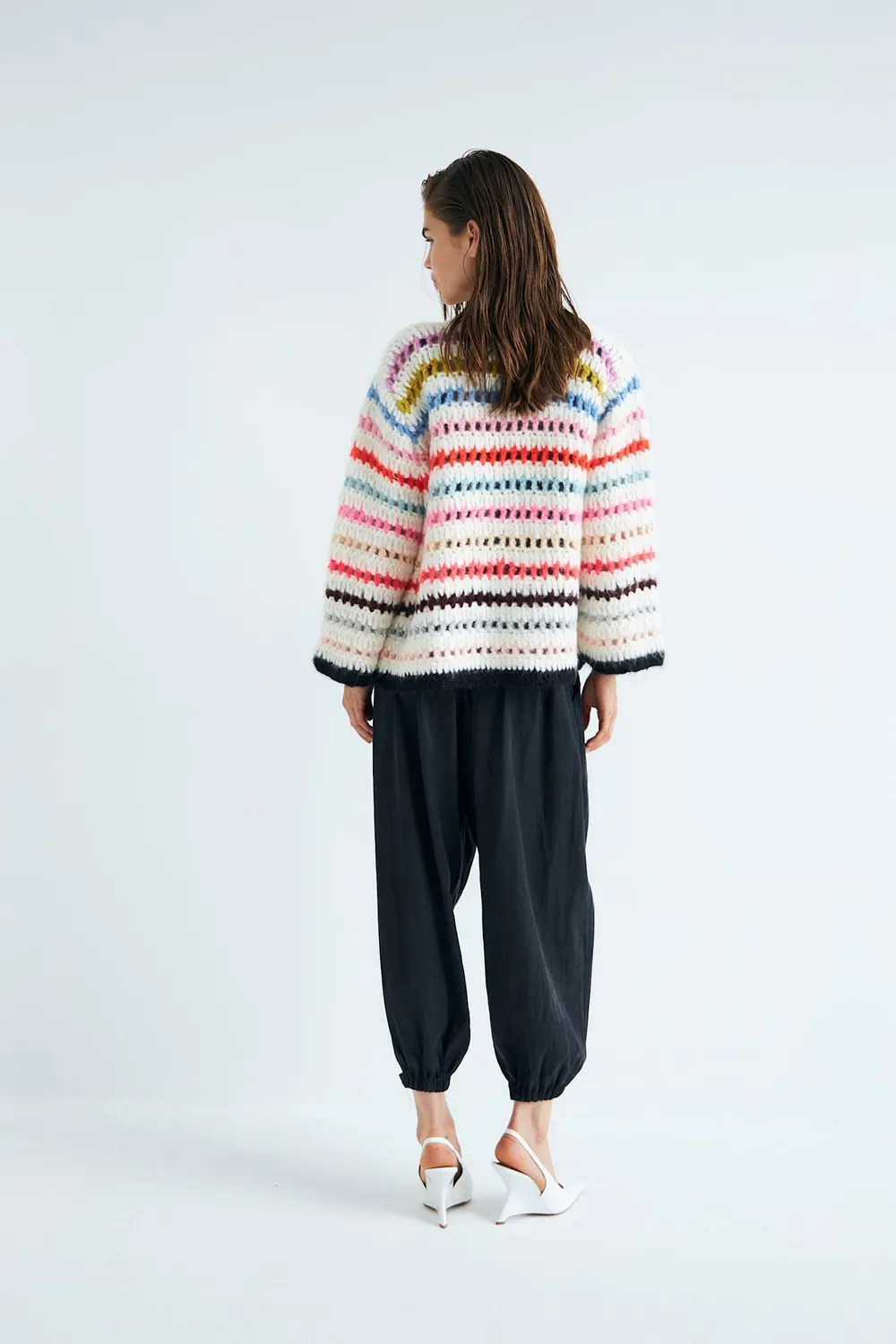 DAWNXDARE GINZELLE strikcardigan chalk multi mohair