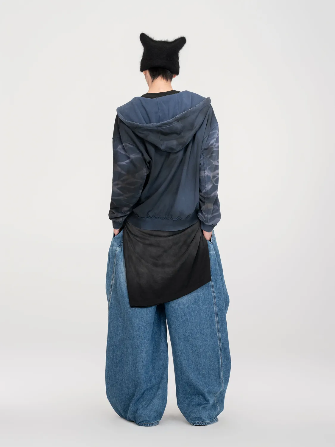 Feng Chen Wang Navy Washed zip hættetrøje