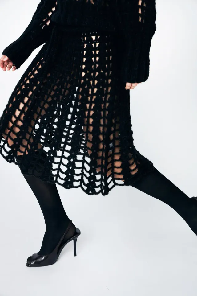 DAWNXDARE Emma Crochet nederdel 199 Black hæklet sort