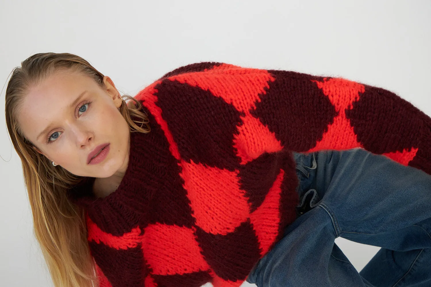 DAWNxDARE Erica Diamond pullover 339 burgundy mohair